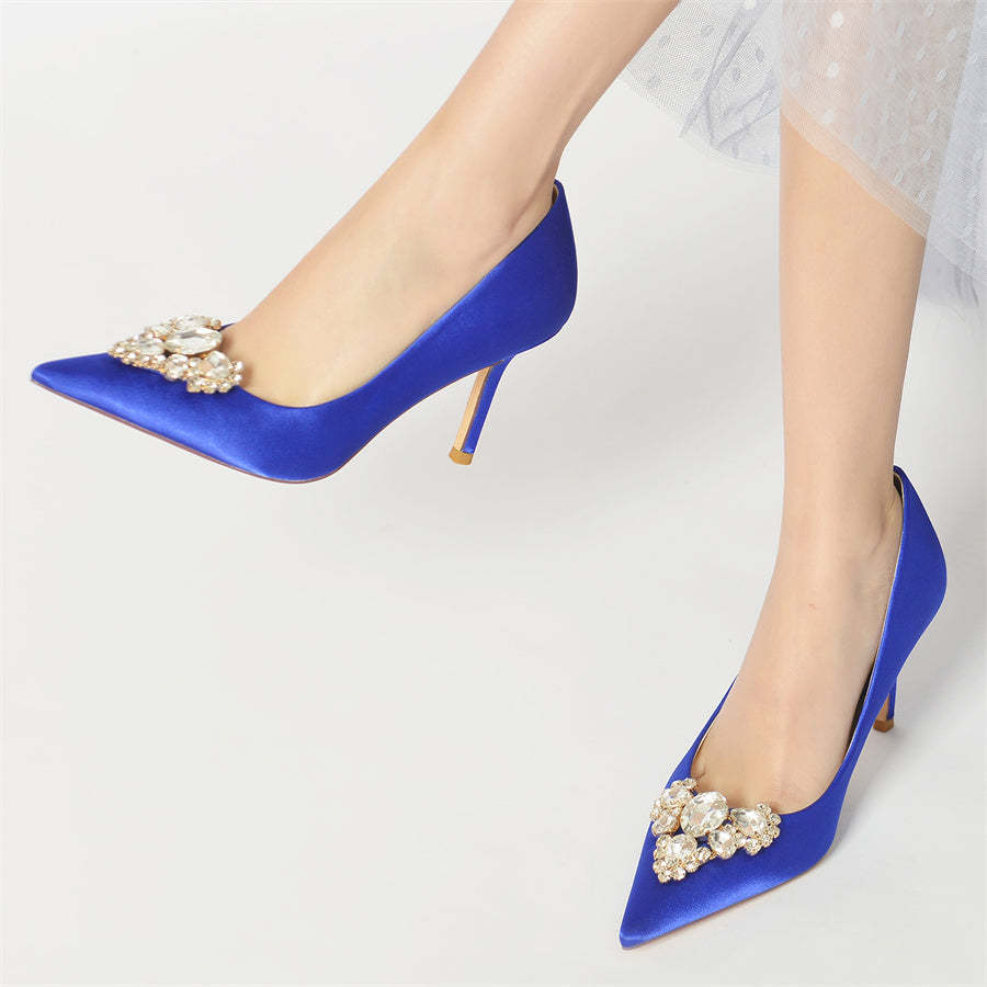Elegant Women's Bridal Stiletto Heels with Heart Rhinestones and Pointed Toe