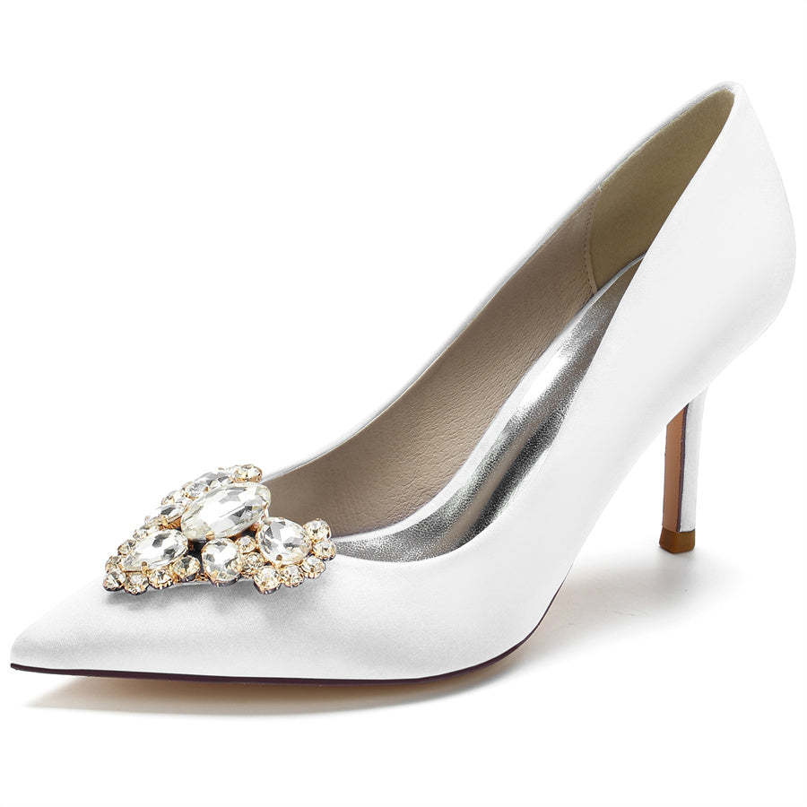Elegant Women's Bridal Stiletto Heels with Heart Rhinestones and Pointed Toe