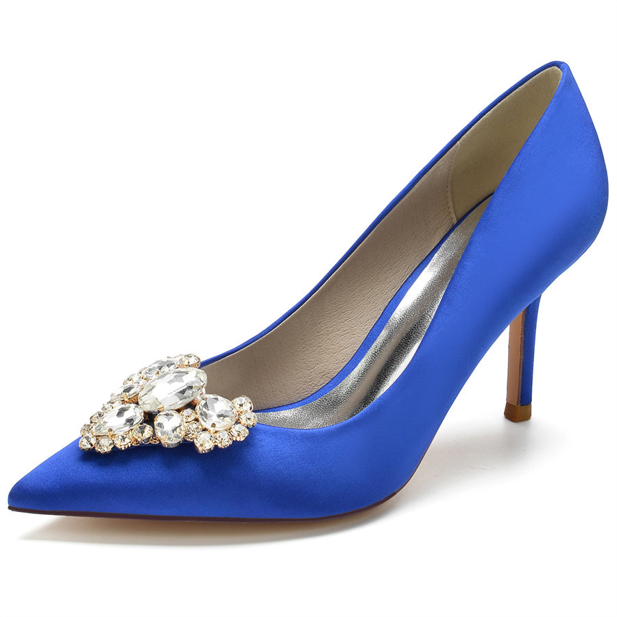Elegant Women's Bridal Stiletto Heels with Heart Rhinestones and Pointed Toe