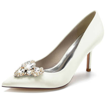 Elegant Women's Bridal Stiletto Heels with Heart Rhinestones and Pointed Toe