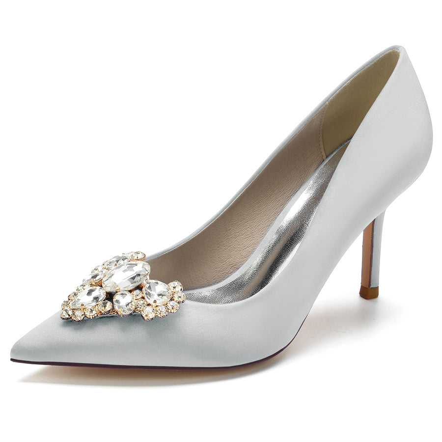Elegant Women's Bridal Stiletto Heels with Heart Rhinestones and Pointed Toe
