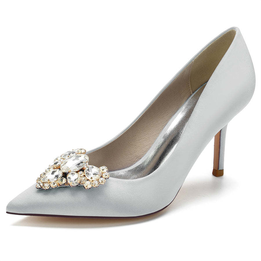 Elegant Women's Bridal Stiletto Heels with Heart Rhinestones and Pointed Toe