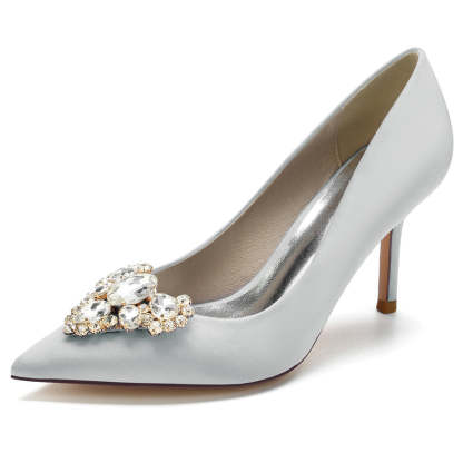 Elegant Women's Bridal Stiletto Heels with Heart Rhinestones and Pointed Toe