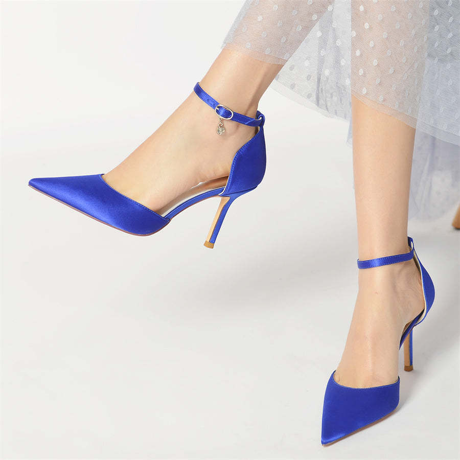 Bridal Silk Satin High Heel Shoes with Buckle for Women
