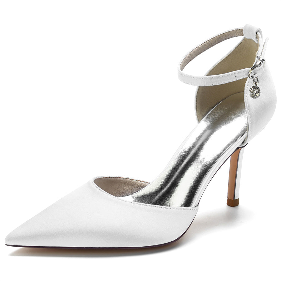 Bridal Silk Satin High Heel Shoes with Buckle for Women