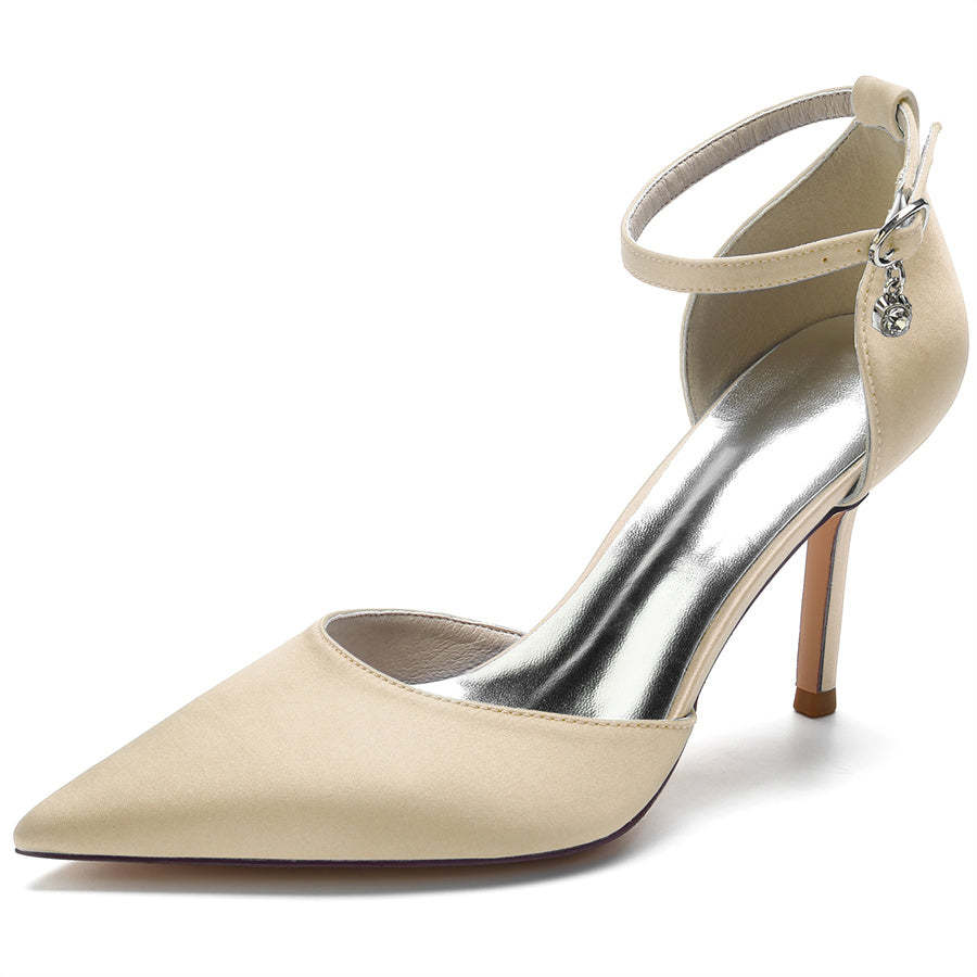 Bridal Silk Satin High Heel Shoes with Buckle for Women