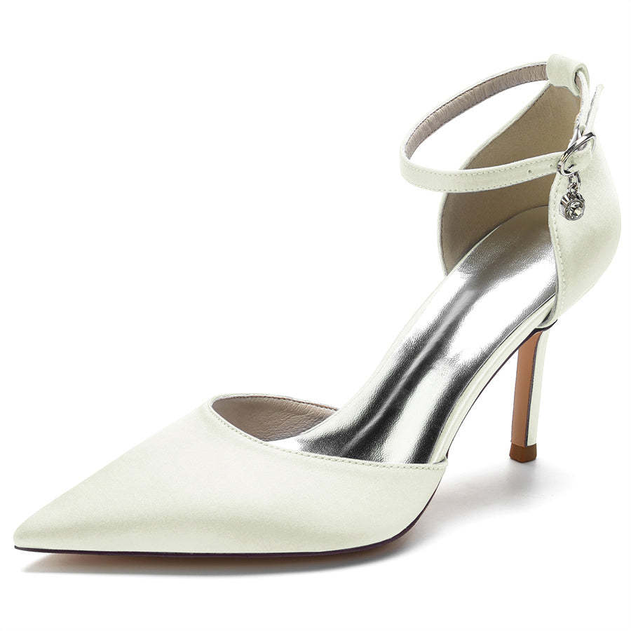 Bridal Silk Satin High Heel Shoes with Buckle for Women