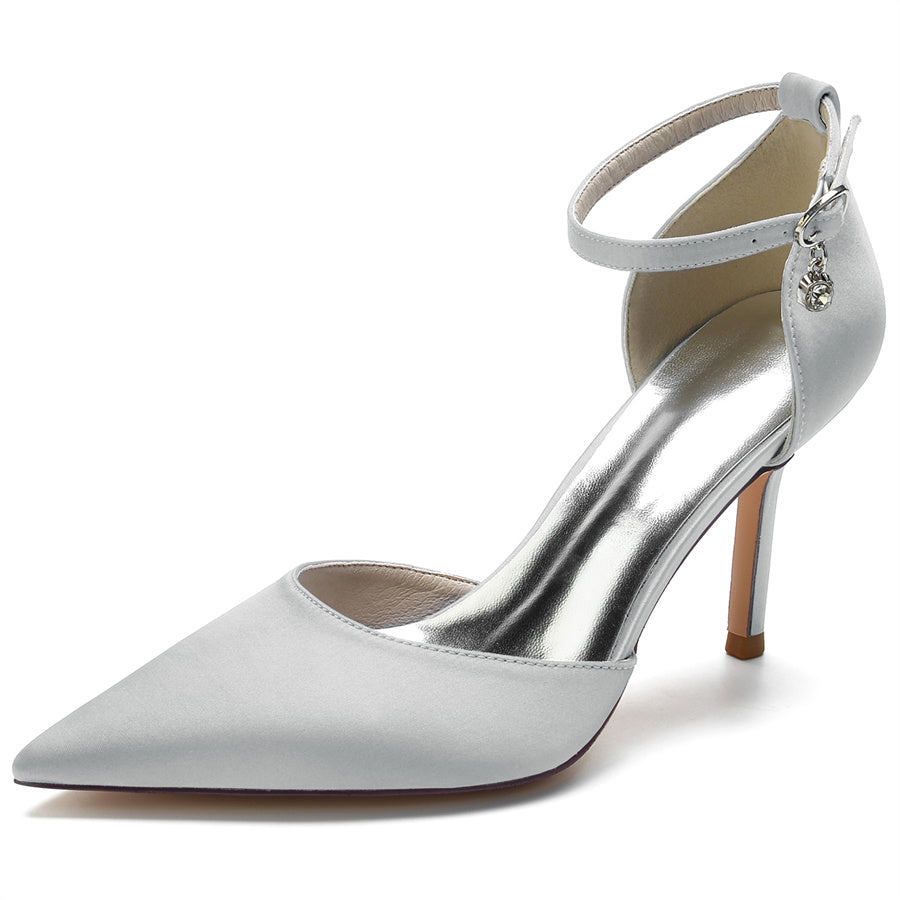 Bridal Silk Satin High Heel Shoes with Buckle for Women