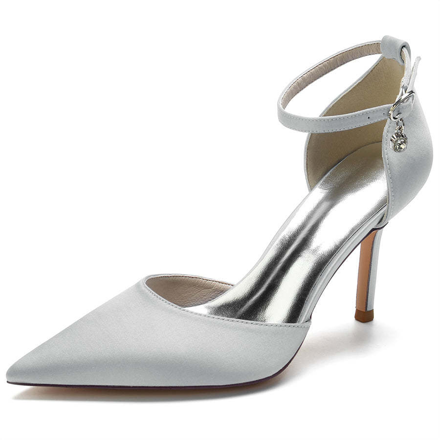 Bridal Silk Satin High Heel Shoes with Buckle for Women