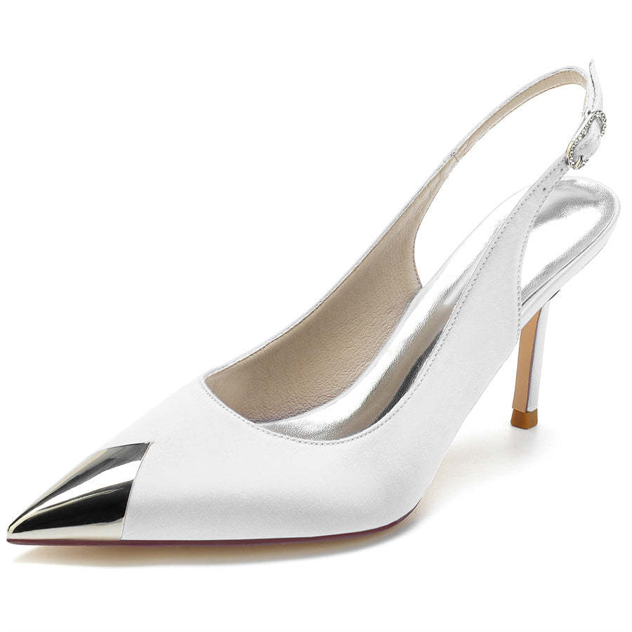 Bridal Silk Satin High Heel Wedding Shoes with Pointed Toe for Women