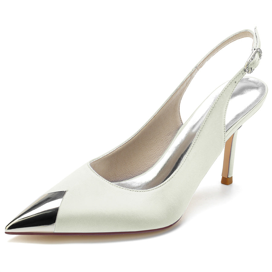 Bridal Silk Satin High Heel Wedding Shoes with Pointed Toe for Women