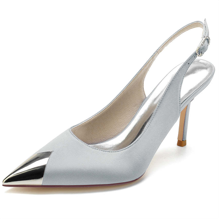 Bridal Silk Satin High Heel Wedding Shoes with Pointed Toe for Women