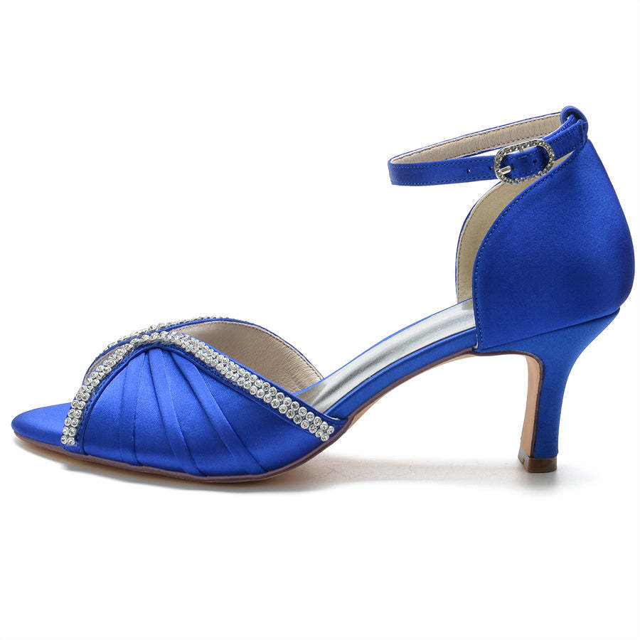 Bridal Shoes for Women with Peep Toe and Mid Heel Featuring Buckle and Rhinestones