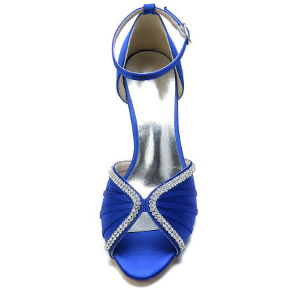 Bridal Shoes for Women with Peep Toe and Mid Heel Featuring Buckle and Rhinestones