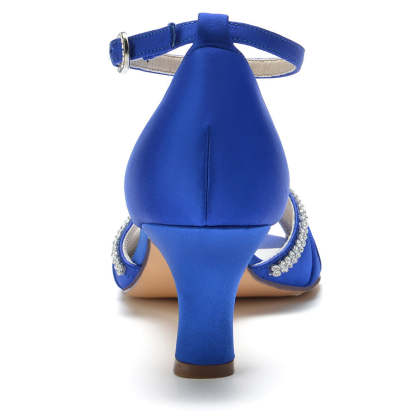 Bridal Shoes for Women with Peep Toe and Mid Heel Featuring Buckle and Rhinestones