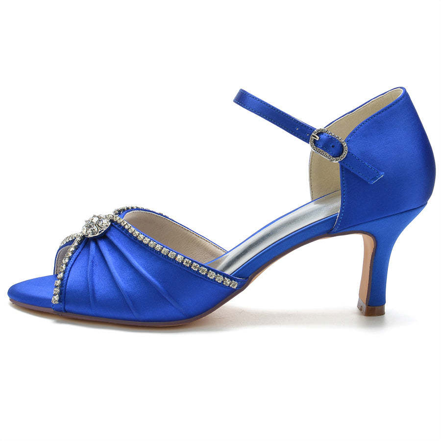 Bridal Peep Toe Mid Heel Shoes for Women with Round Crystals