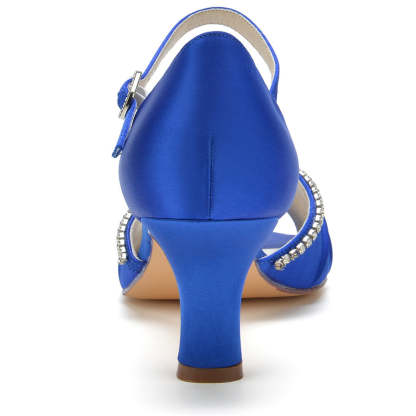 Bridal Peep Toe Mid Heel Shoes for Women with Round Crystals