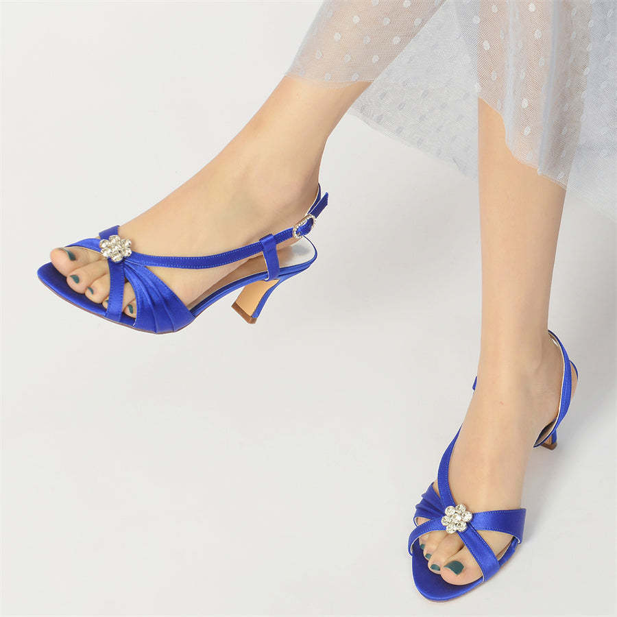 Bridal Shoes for Women with Crystals Flower Mid Heel and Opened Toe