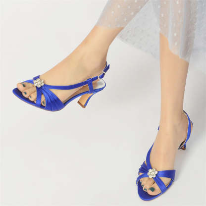 Bridal Shoes for Women with Crystals Flower Mid Heel and Opened Toe