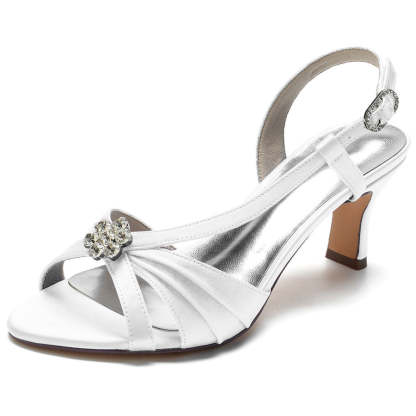 Bridal Shoes for Women with Crystals Flower Mid Heel and Opened Toe