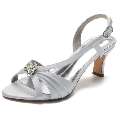 Bridal Shoes for Women with Crystals Flower Mid Heel and Opened Toe