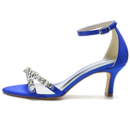 Elegant Open-Toe Mid Heel Bridal Shoes for Women with Rhinestones