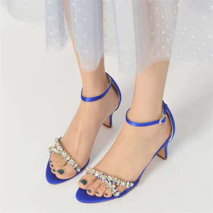 Elegant Open-Toe Mid Heel Bridal Shoes for Women with Rhinestones