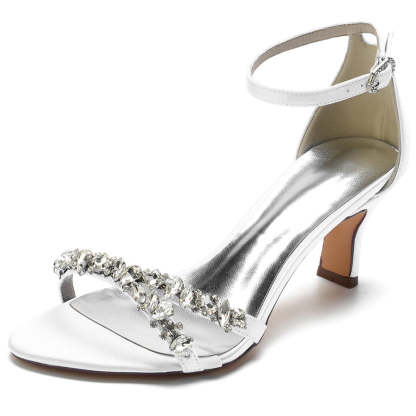 Elegant Open-Toe Mid Heel Bridal Shoes for Women with Rhinestones