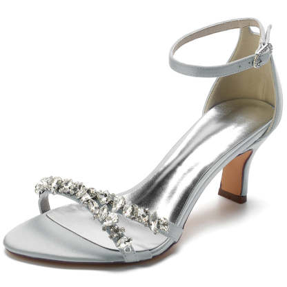 Elegant Open-Toe Mid Heel Bridal Shoes for Women with Rhinestones