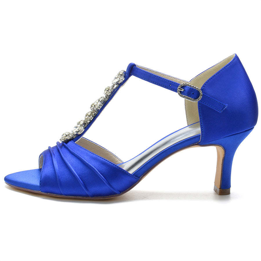Traditional Open-Toe Mid Heel Wedding Shoes for Women with Crystals