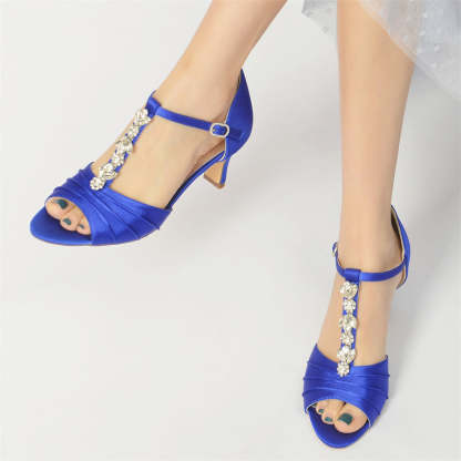 Traditional Open-Toe Mid Heel Wedding Shoes for Women with Crystals