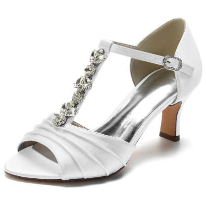 Traditional Open-Toe Mid Heel Wedding Shoes for Women with Crystals
