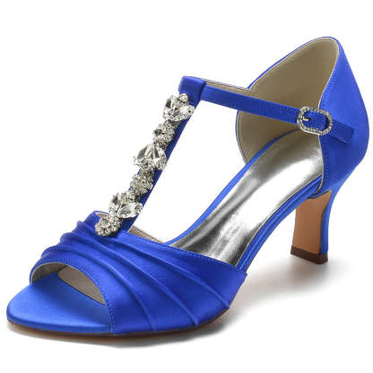 Traditional Open-Toe Mid Heel Wedding Shoes for Women with Crystals