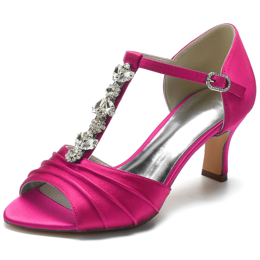 Traditional Open-Toe Mid Heel Wedding Shoes for Women with Crystals