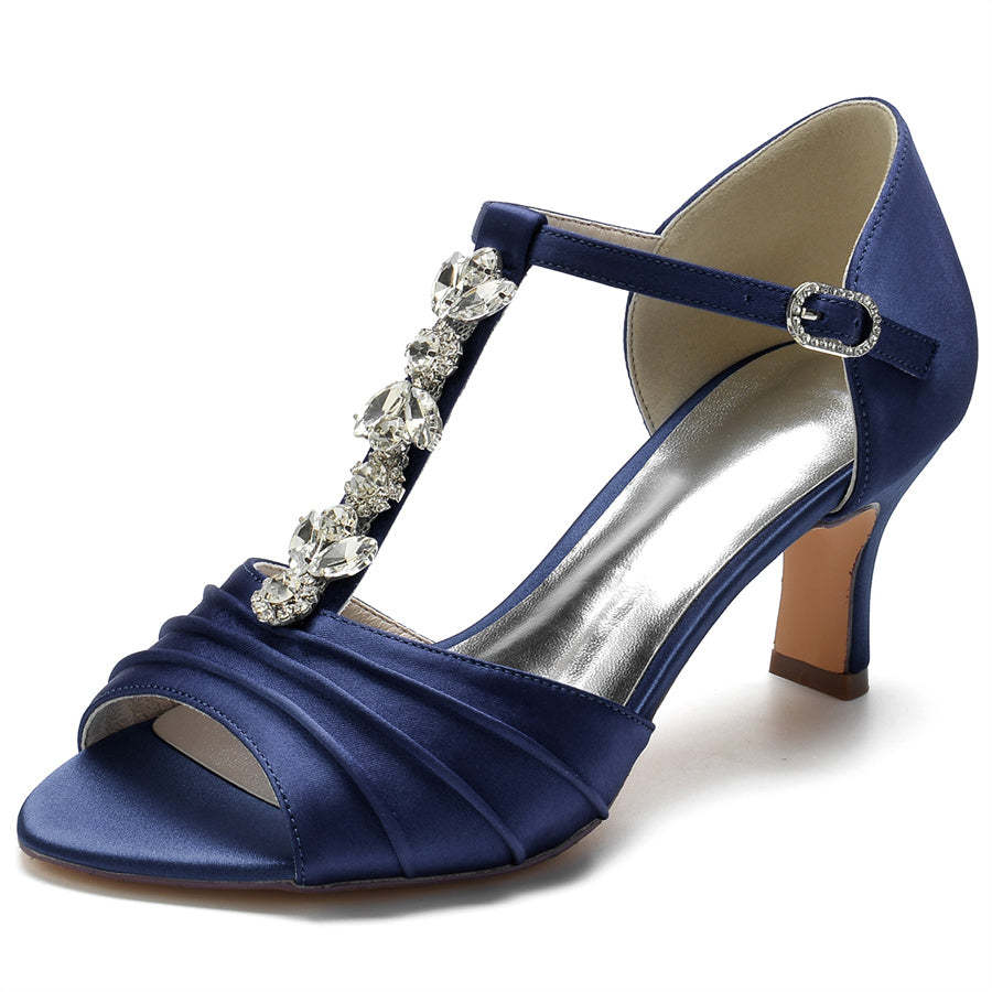 Traditional Open-Toe Mid Heel Wedding Shoes for Women with Crystals