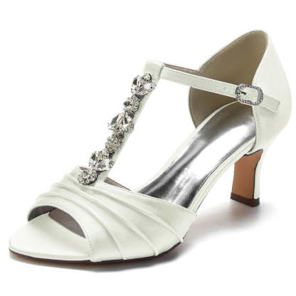 Traditional Open-Toe Mid Heel Wedding Shoes for Women with Crystals