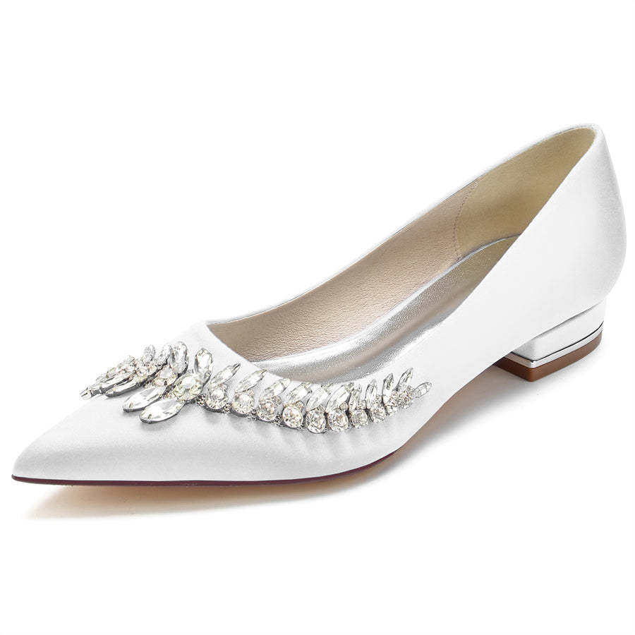 Bridal Shoes for Women with Rhinestones Pointed Toe and Low Heel