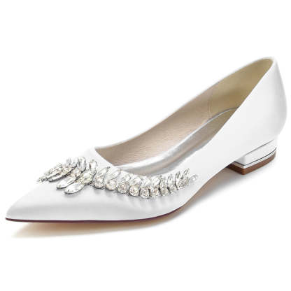 Bridal Shoes for Women with Rhinestones Pointed Toe and Low Heel