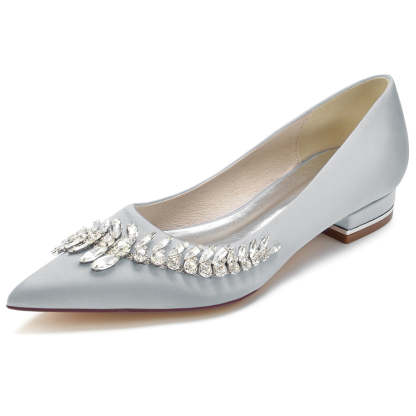 Bridal Shoes for Women with Rhinestones Pointed Toe and Low Heel