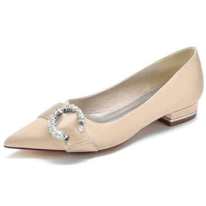 Bridal Shoes for Women with Circle Crystals Pointed Toe and Low Heel