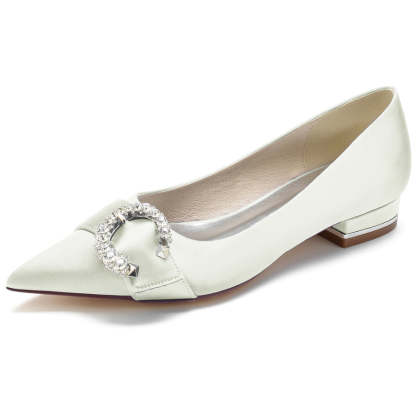 Bridal Shoes for Women with Circle Crystals Pointed Toe and Low Heel