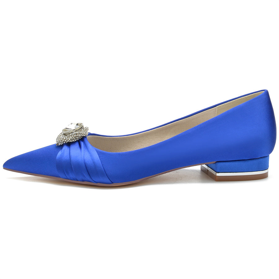 Bridal Shoes for Women with Low Heel Pointed Toe and Round Rhinestones