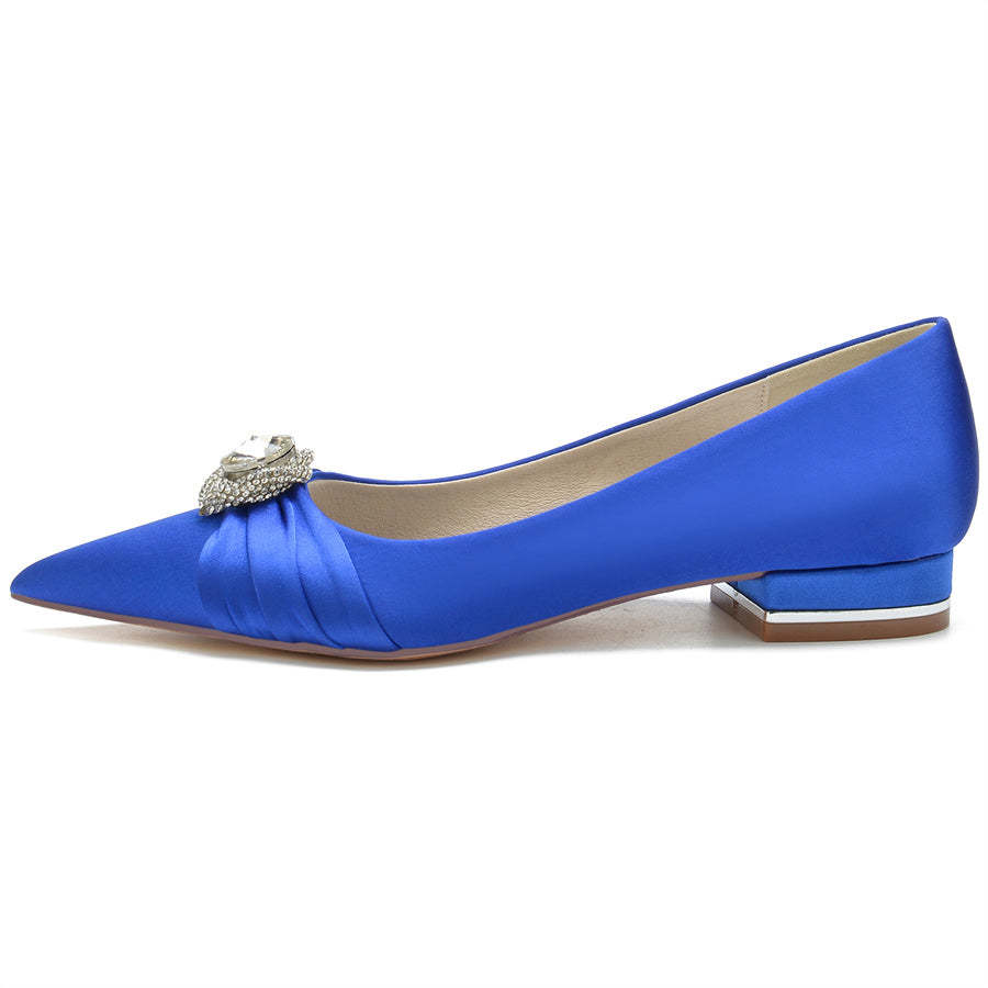 Bridal Shoes for Women with Low Heel Pointed Toe and Round Rhinestones