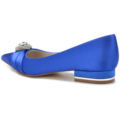 Bridal Shoes for Women with Low Heel Pointed Toe and Round Rhinestones