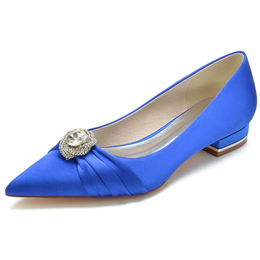 Bridal Shoes for Women with Low Heel Pointed Toe and Round Rhinestones