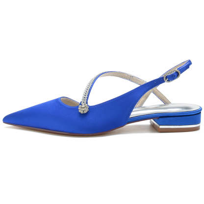 Bridal Shoes for Women with Rhinestones Pointed Toe and Buckle Low Heel