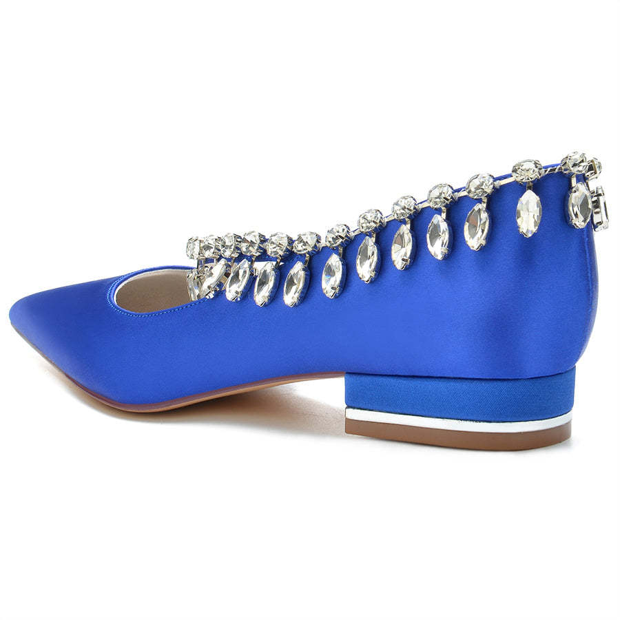 Bridal Shoes for Women with Crystals Tassel Pointed Toe and Low Heel