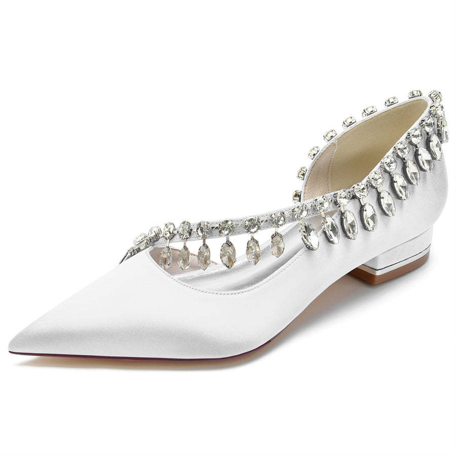 Bridal Shoes for Women with Crystals Tassel Pointed Toe and Low Heel
