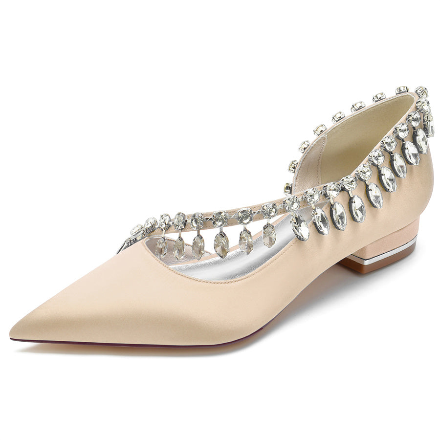 Bridal Shoes for Women with Crystals Tassel Pointed Toe and Low Heel