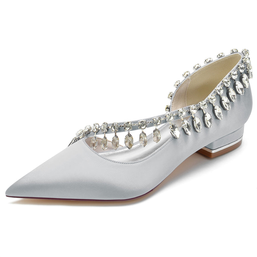 Bridal Shoes for Women with Crystals Tassel Pointed Toe and Low Heel